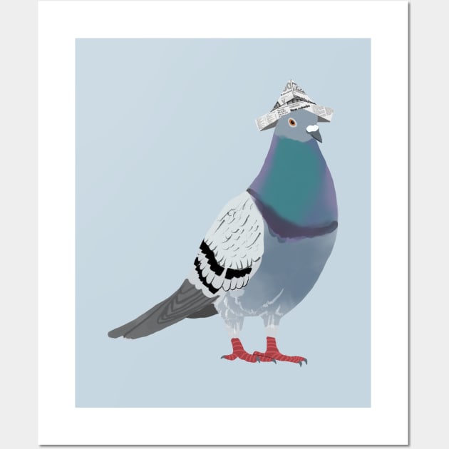 Pigeon with Newspaper Hat Wall Art by ahadden